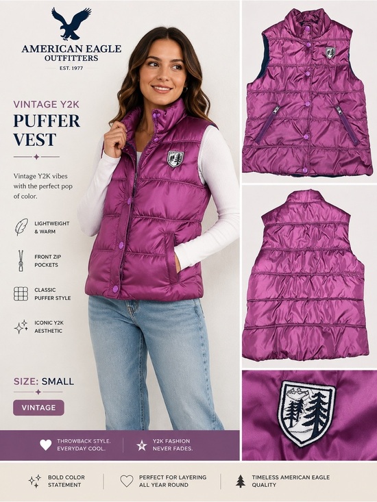 American Eagle Outfitters Jackets & Blazers - American Eagle Quilted Puffer Vest Y2K Maroon Small